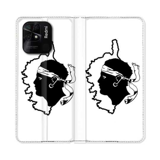 Housse cuir portefeuille Pour Xiaomi Redmi 10C Voyage Corse Blanc