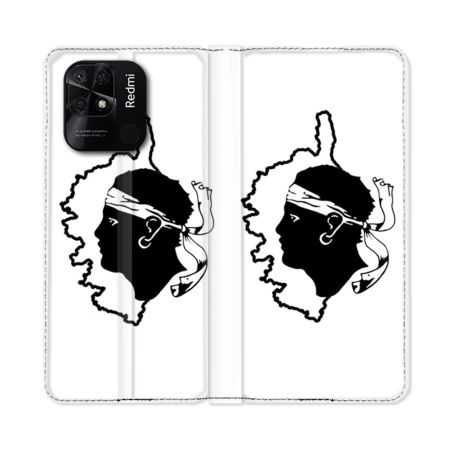 Housse cuir portefeuille Pour Xiaomi Redmi 10C Voyage Corse Blanc