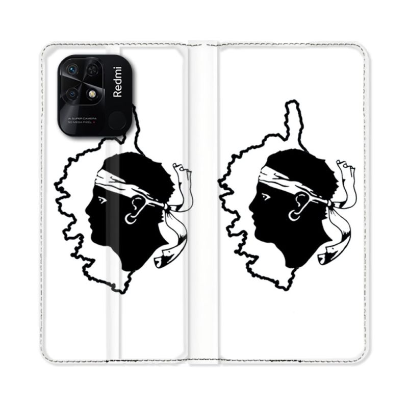 Housse cuir portefeuille Pour Xiaomi Redmi 10C Voyage Corse Blanc