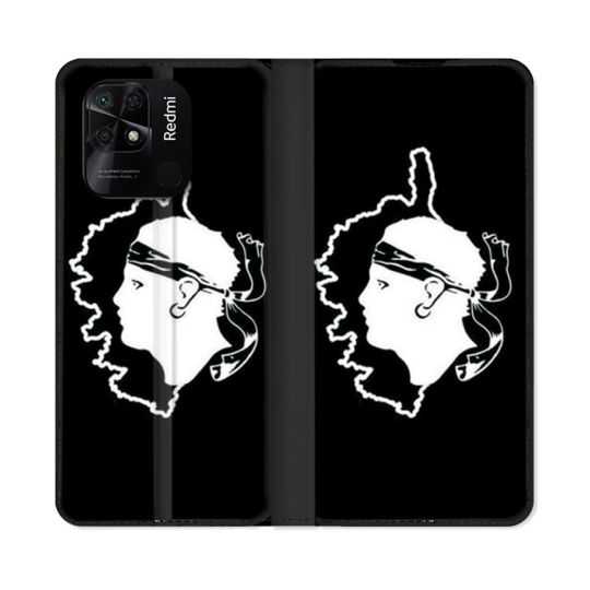 Housse cuir portefeuille Pour Xiaomi Redmi 10C Voyage Corse Noir