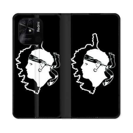 Housse cuir portefeuille Pour Xiaomi Redmi 10C Voyage Corse Noir