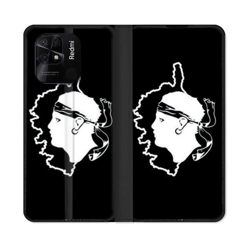 Housse cuir portefeuille Pour Xiaomi Redmi 10C Voyage Corse Noir