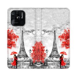Housse cuir portefeuille Pour Xiaomi Redmi 10C Voyage France Paris Rouge