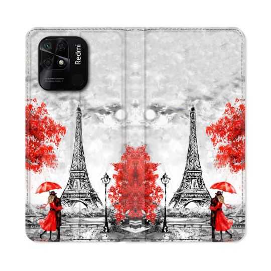 Housse cuir portefeuille Pour Xiaomi Redmi 10C Voyage France Paris Rouge