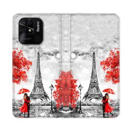 Housse cuir portefeuille Pour Xiaomi Redmi 10C Voyage France Paris Rouge
