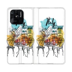 Housse cuir portefeuille Pour Xiaomi Redmi 10C Voyage Italie Vintage