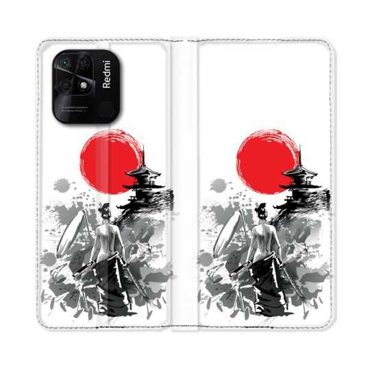 Housse cuir portefeuille Pour Xiaomi Redmi 10C Voyage Japon Femme