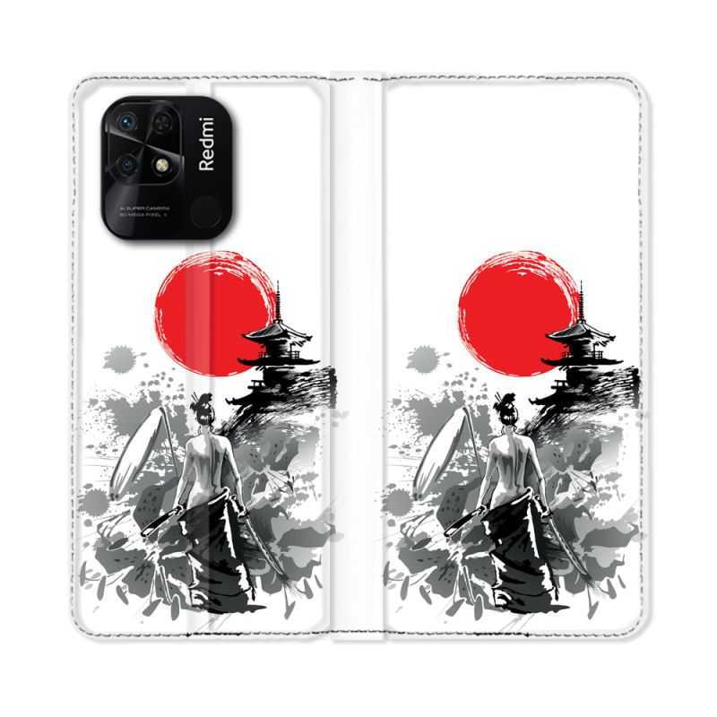Housse cuir portefeuille Pour Xiaomi Redmi 10C Voyage Japon Femme