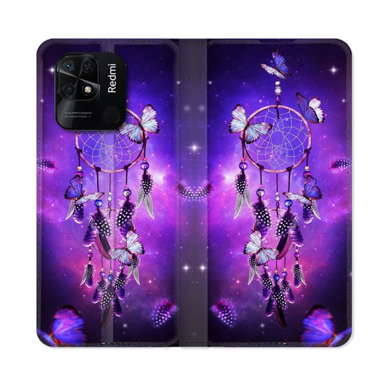 Housse cuir portefeuille Pour Xiaomi Redmi 10C Zen Attrape Reve Papillon