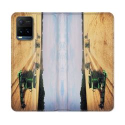 Housse cuir portefeuille Pour Vivo Y21 / Y21S / Y33S Agriculture Moissonneuse
