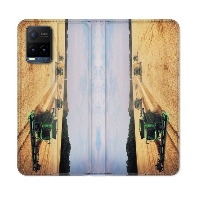 Housse cuir portefeuille Pour Vivo Y21 / Y21S / Y33S Agriculture Moissonneuse