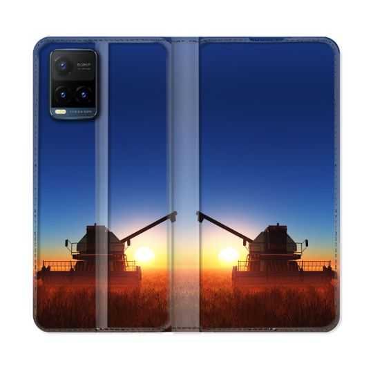 Housse cuir portefeuille Pour Vivo Y21 / Y21S / Y33S Agriculture Moissonneuse Soleil