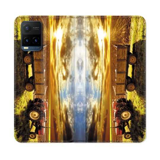 Housse cuir portefeuille Pour Vivo Y21 / Y21S / Y33S Agriculture Tracteur Color
