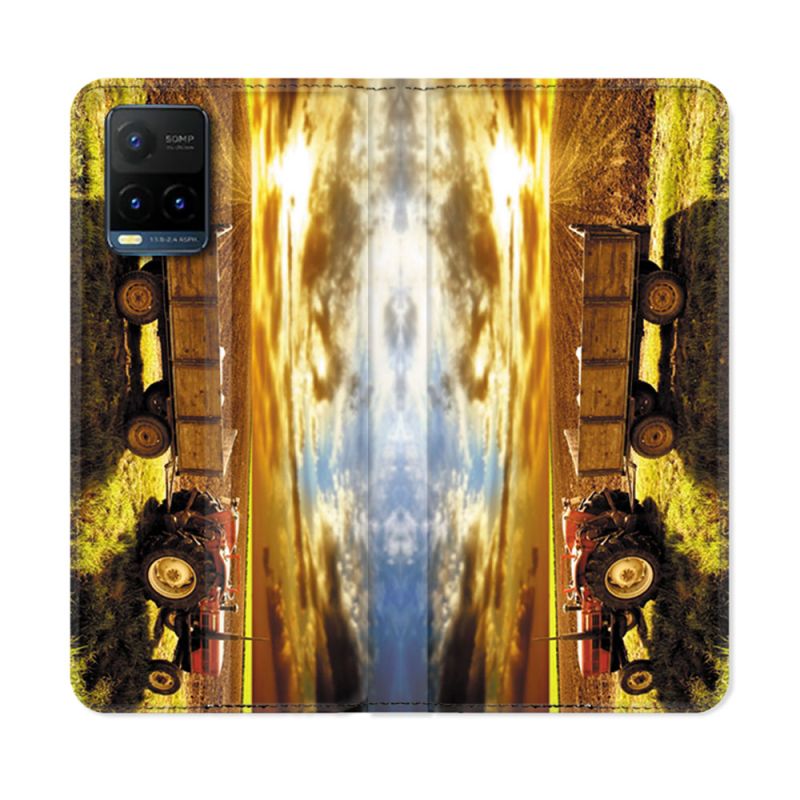 Housse cuir portefeuille Pour Vivo Y21 / Y21S / Y33S Agriculture Tracteur Color