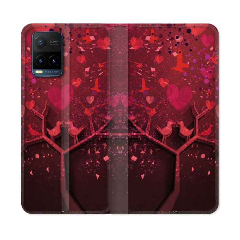 Housse cuir portefeuille Pour Vivo Y21 / Y21S / Y33S Amour Arbre