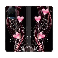 Housse cuir portefeuille Pour Vivo Y21 / Y21S / Y33S Amour Coeur Rose Montant sur Noir