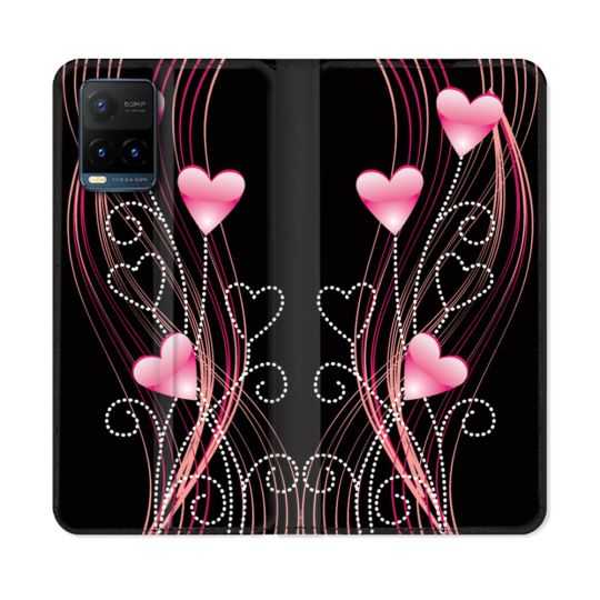 Housse cuir portefeuille Pour Vivo Y21 / Y21S / Y33S Amour Coeur Rose Montant sur Noir