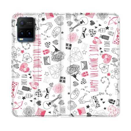 Housse cuir portefeuille Pour Vivo Y21 / Y21S / Y33S Amour Valentines