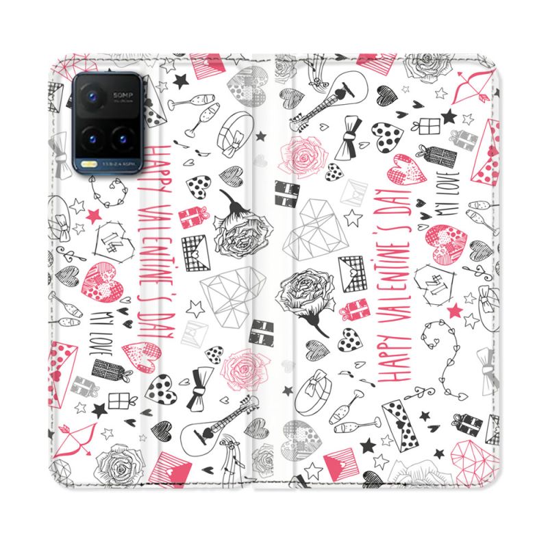 Housse cuir portefeuille Pour Vivo Y21 / Y21S / Y33S Amour Valentines