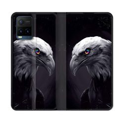 Housse cuir portefeuille Pour Vivo Y21 / Y21S / Y33S Animal Aigle Royal Noir