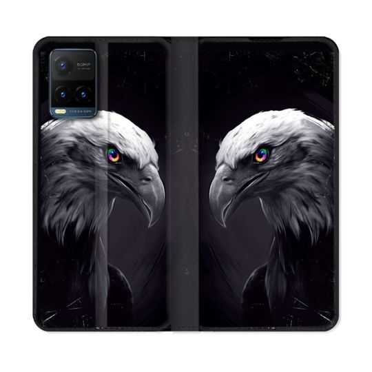 Housse cuir portefeuille Pour Vivo Y21 / Y21S / Y33S Animal Aigle Royal Noir