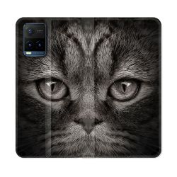 Housse cuir portefeuille Pour Vivo Y21 / Y21S / Y33S Animal Chat Gris