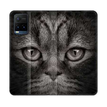 Housse cuir portefeuille Pour Vivo Y21 / Y21S / Y33S Animal Chat Gris