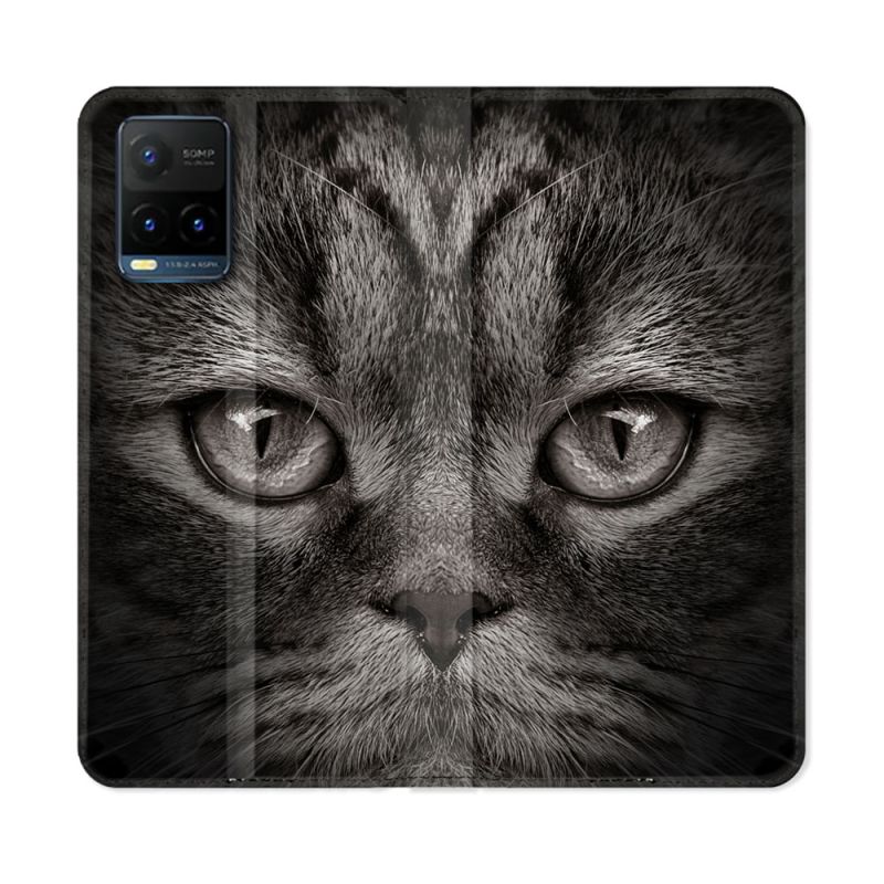 Housse cuir portefeuille Pour Vivo Y21 / Y21S / Y33S Animal Chat Gris