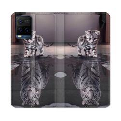Housse cuir portefeuille Pour Vivo Y21 / Y21S / Y33S Animal Chat Reflet