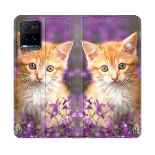 Housse cuir portefeuille Pour Vivo Y21 / Y21S / Y33S Animal Chat Violet