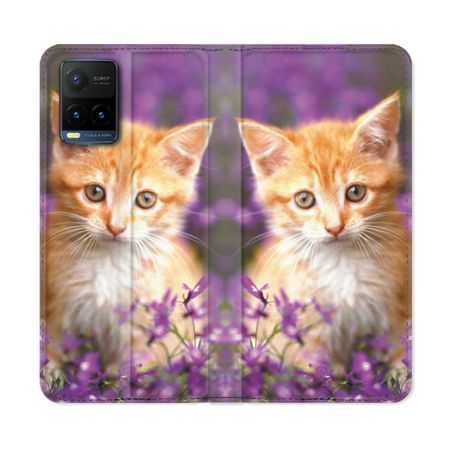 Housse cuir portefeuille Pour Vivo Y21 / Y21S / Y33S Animal Chat Violet