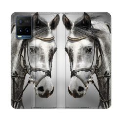 Housse cuir portefeuille Pour Vivo Y21 / Y21S / Y33S Animal Cheval Blanc