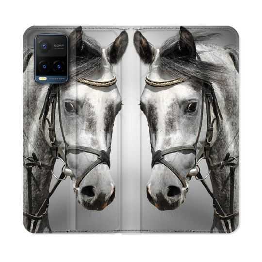 Housse cuir portefeuille Pour Vivo Y21 / Y21S / Y33S Animal Cheval Blanc