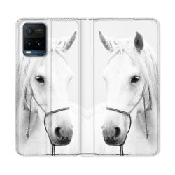 Housse cuir portefeuille Pour Vivo Y21 / Y21S / Y33S Animal Cheval Cristal
