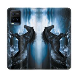 Housse cuir portefeuille Pour Vivo Y21 / Y21S / Y33S Animal Cheval Noir