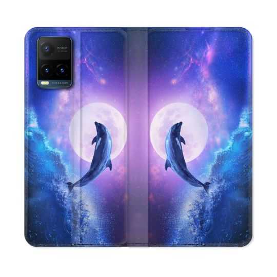 Housse cuir portefeuille Pour Vivo Y21 / Y21S / Y33S Animal Dauphin Vague