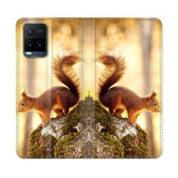 Housse cuir portefeuille Pour Vivo Y21 / Y21S / Y33S Animal Ecureuil Bois