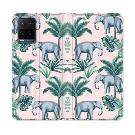 Housse cuir portefeuille Pour Vivo Y21 / Y21S / Y33S Animal Elephant Pattern