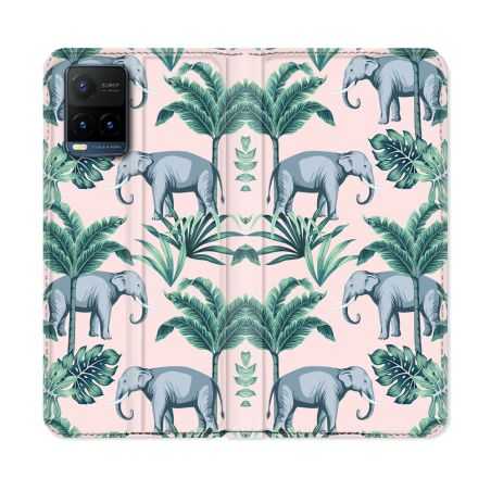 Housse cuir portefeuille Pour Vivo Y21 / Y21S / Y33S Animal Elephant Pattern
