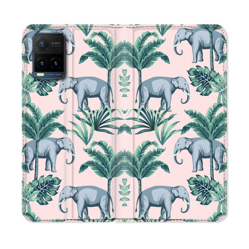 Housse cuir portefeuille Pour Vivo Y21 / Y21S / Y33S Animal Elephant Pattern