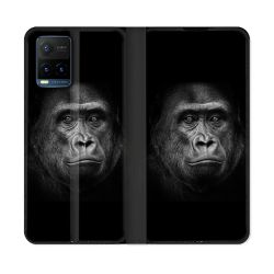 Housse cuir portefeuille Pour Vivo Y21 / Y21S / Y33S Animal Gorille Noir