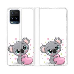 Housse cuir portefeuille Pour Vivo Y21 / Y21S / Y33S Animal Koala C?ur