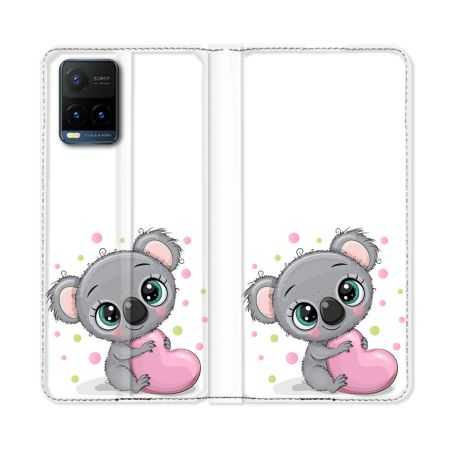 Housse cuir portefeuille Pour Vivo Y21 / Y21S / Y33S Animal Koala C?ur