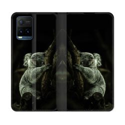 Housse cuir portefeuille Pour Vivo Y21 / Y21S / Y33S Animal Koala Noir