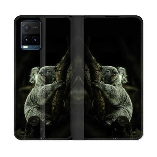 Housse cuir portefeuille Pour Vivo Y21 / Y21S / Y33S Animal Koala Noir