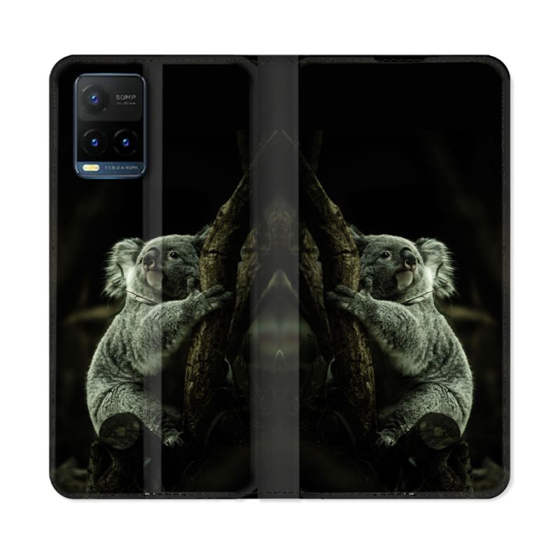 Housse cuir portefeuille Pour Vivo Y21 / Y21S / Y33S Animal Koala Noir