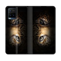Housse cuir portefeuille Pour Vivo Y21 / Y21S / Y33S Animal Leopard Yeux