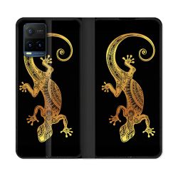 Housse cuir portefeuille Pour Vivo Y21 / Y21S / Y33S Animal Lezard Noir