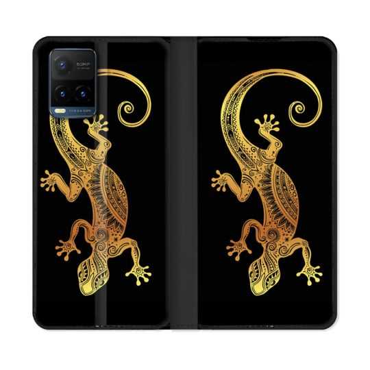 Housse cuir portefeuille Pour Vivo Y21 / Y21S / Y33S Animal Lezard Noir