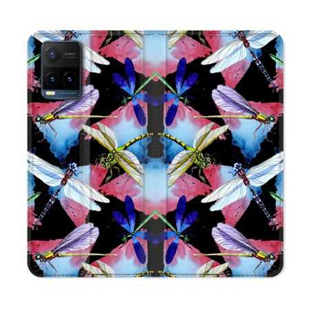 Housse cuir portefeuille Pour Vivo Y21 / Y21S / Y33S Animal Libellule